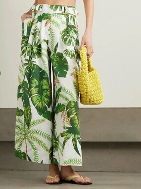 Farm Rio Tropical Forest Wide Flowy Leg Linen Pants Small